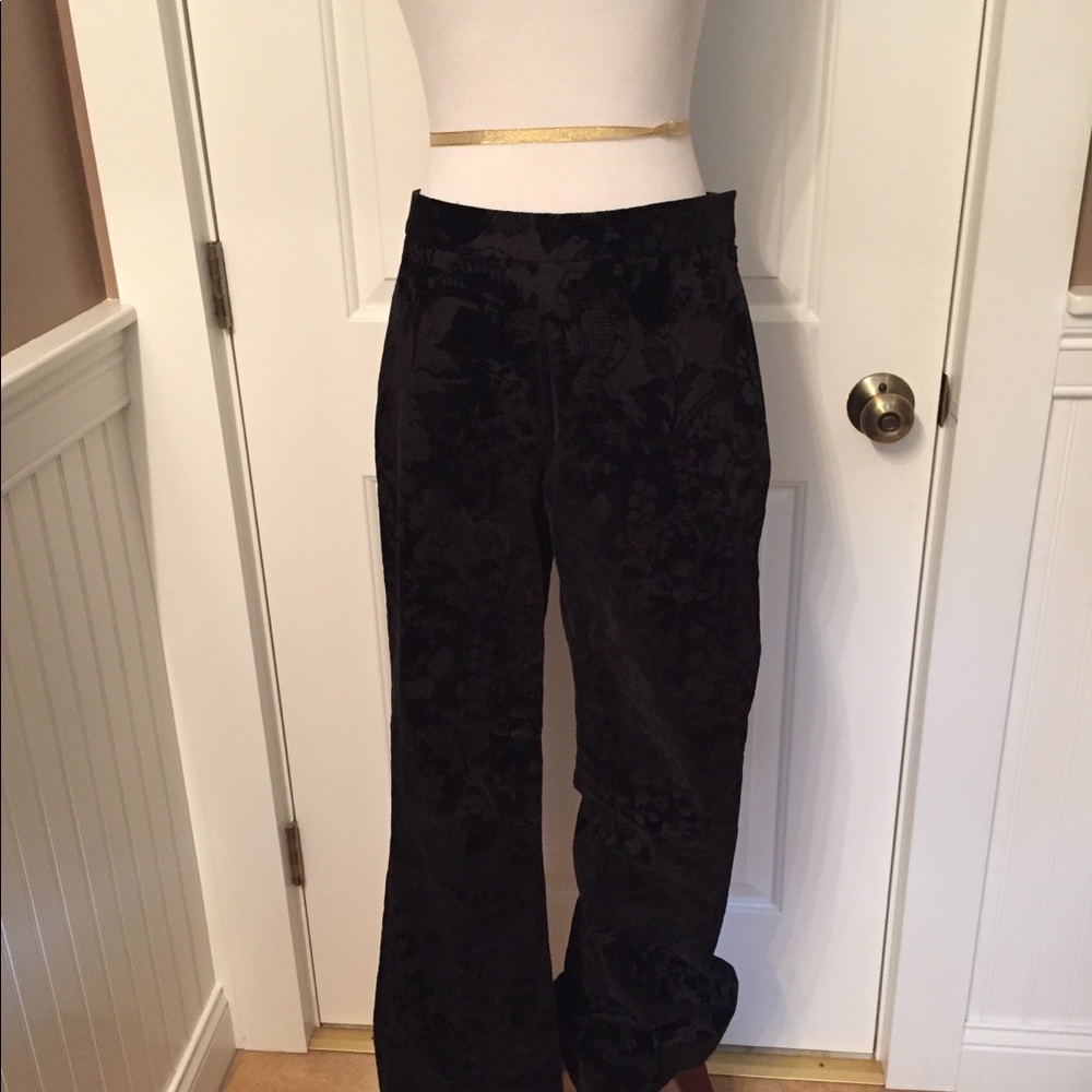 ETCETERA PANTS BLACK VELVET TEXTURED FLAT FRONT FLORAL TROUSERS Size 4